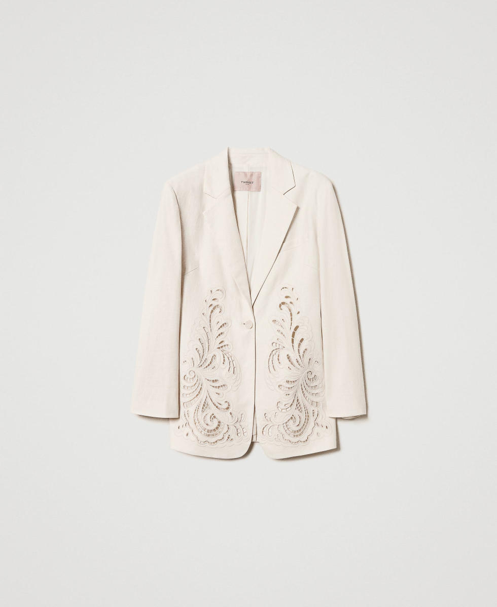 Linen blend jacket with embroidery
